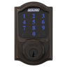 Square format logo of Connect Smart Deadbolt with alarm with Camelot trim, Z-wave enabled paired with Accent Lever with Camelot trim