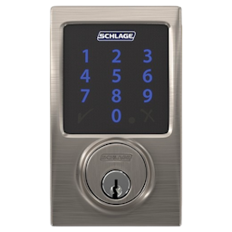 Square format logo of Connect Smart Deadbolt with alarm with Century trim, Z-wave enabled paired with Accent Lever with Century trim