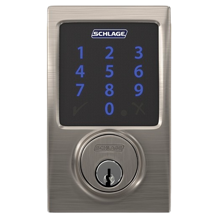 Square format logo of Connect Smart Deadbolt with alarm with Century trim, Z-wave enabled paired with Accent Lever with Century trim logo