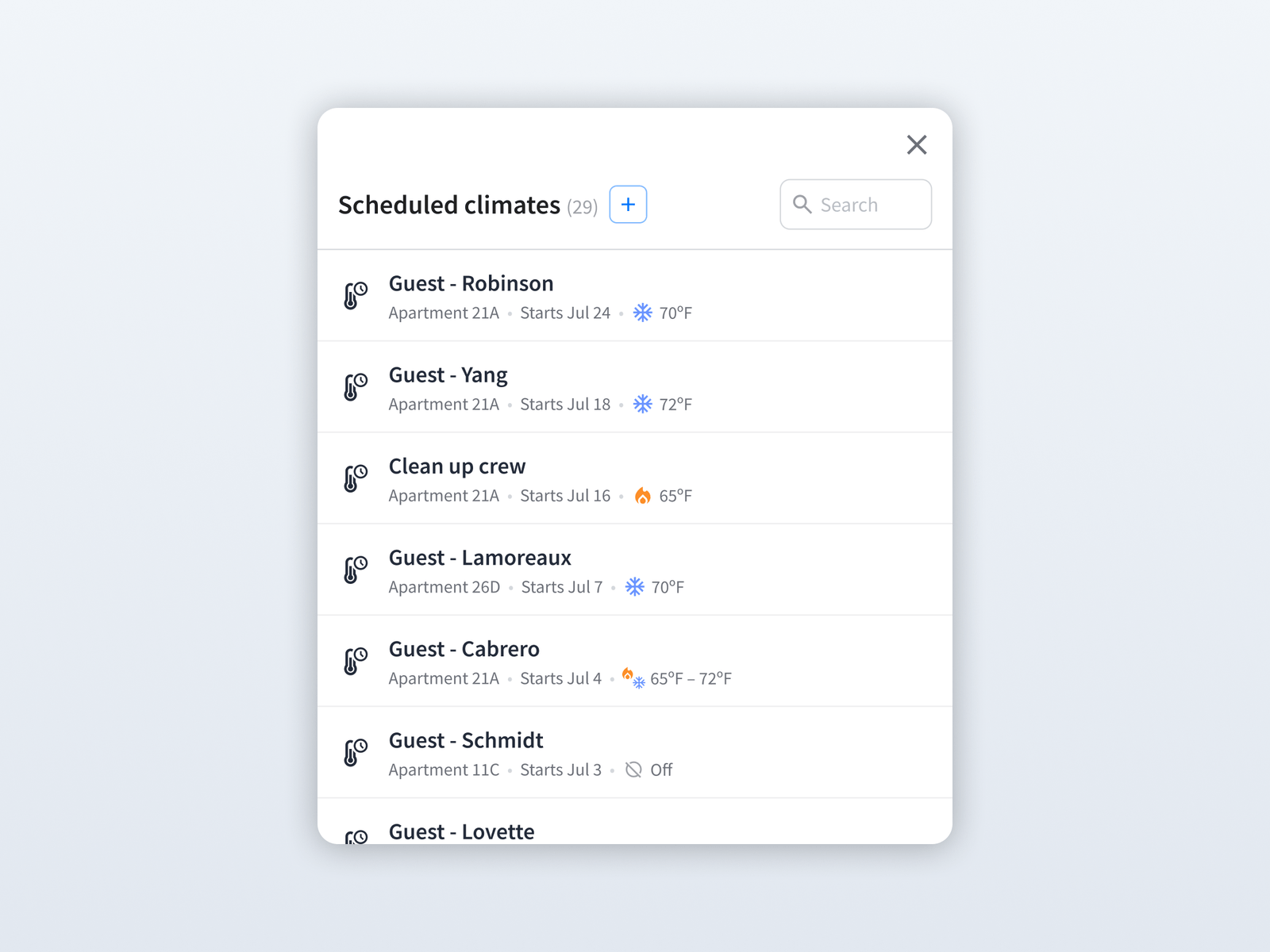 thermostat schedule list