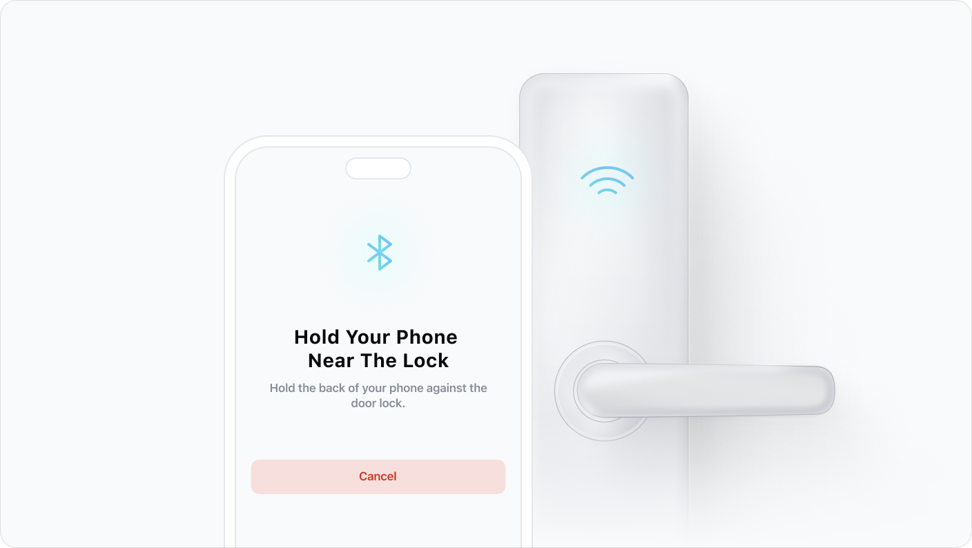 In-app Bluetooth key asks a guest to hold their phone near the hotel door lock.
