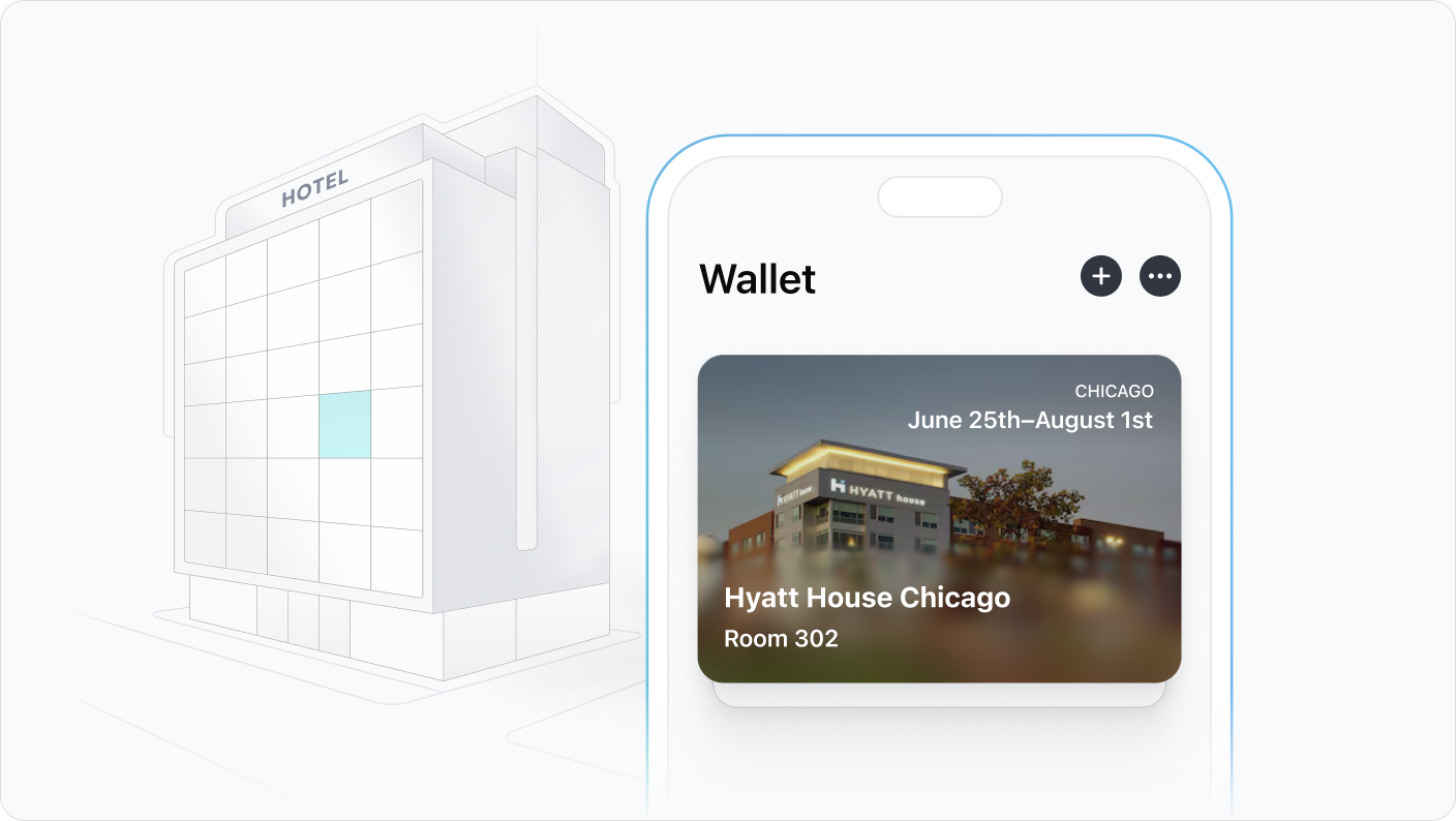 Hyatt House Chicago Room 302 key displayed in Apple Wallet.