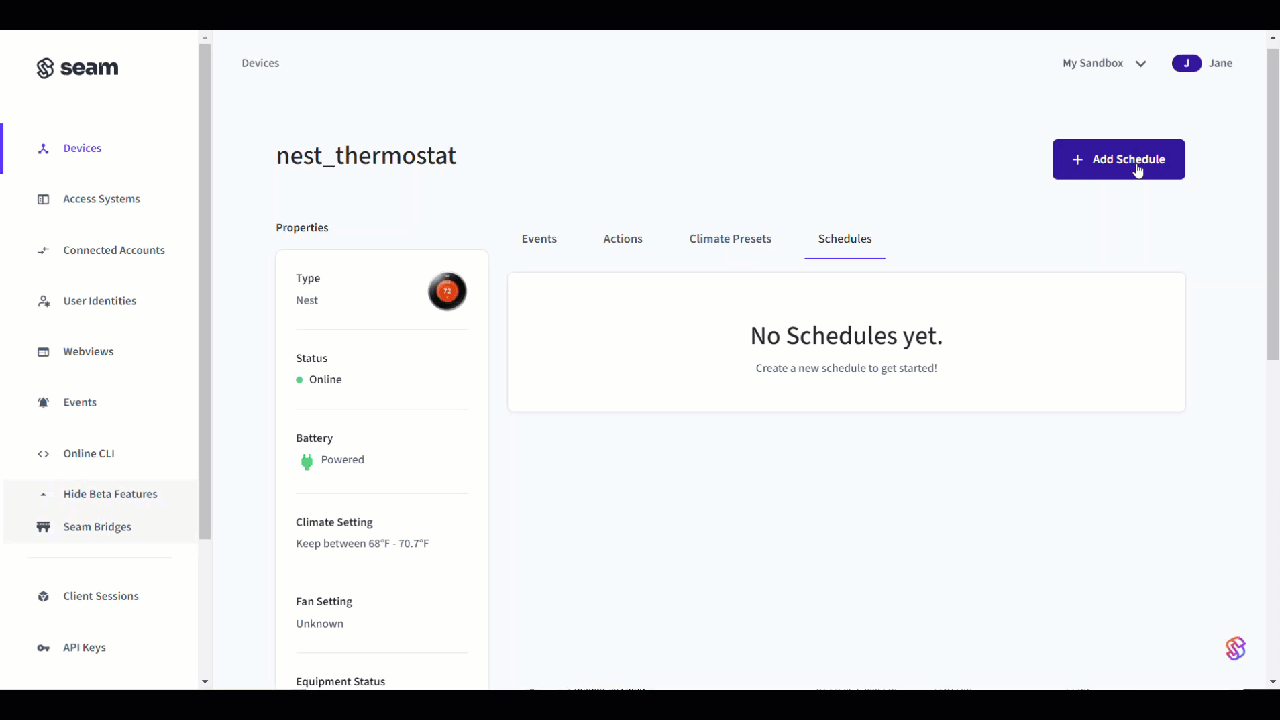Create and manage climate schedules in the Seam Console.